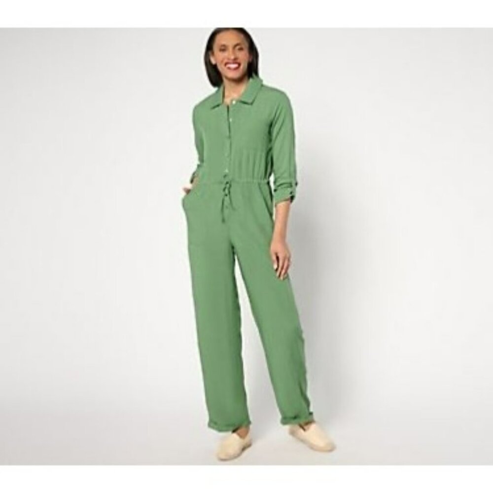 NWT MUK LUKS Dream Weave Long-Sleeve Jumpsuit Sage Green Size M